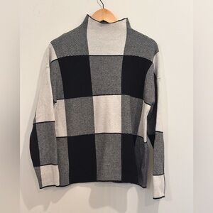 Tahari Black and White Checkered Mock Neck Sweater